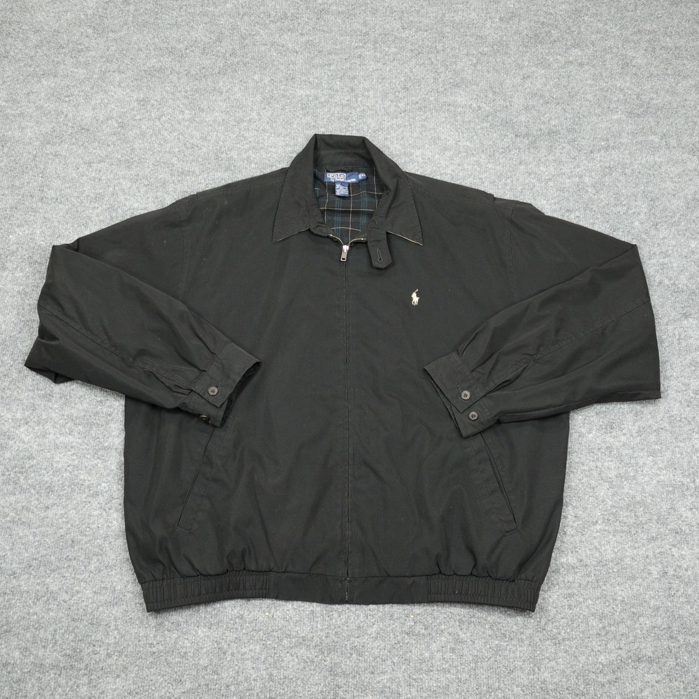 Polo Ralph Lauren Jacket Men XL Black Harrington Plaid Lined Windbreaker Zip